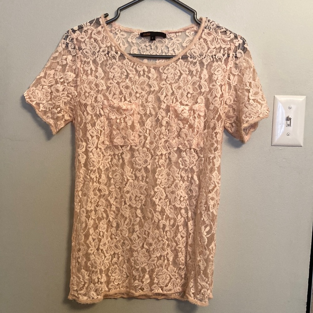 MAJE pale pink lace tee size small